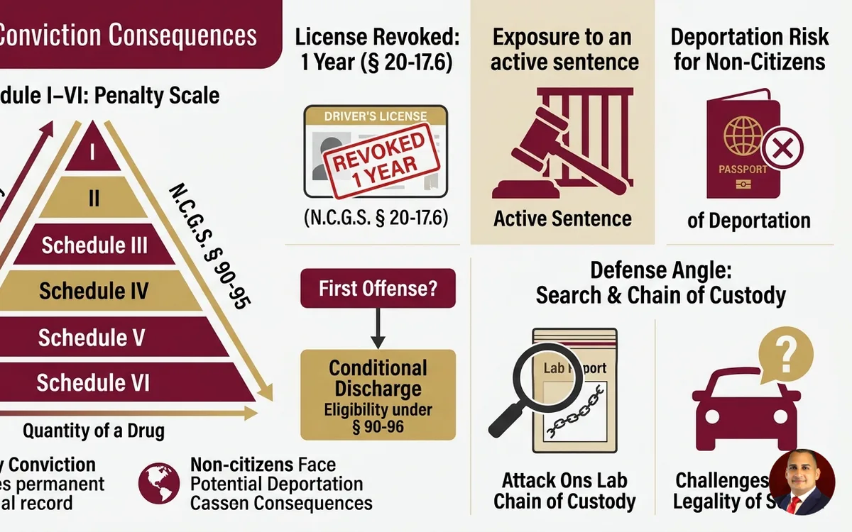 drug conviction consequences and defense options in NC — infographic