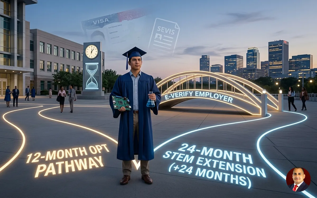 F-1 student visa and OPT attorney — illustration