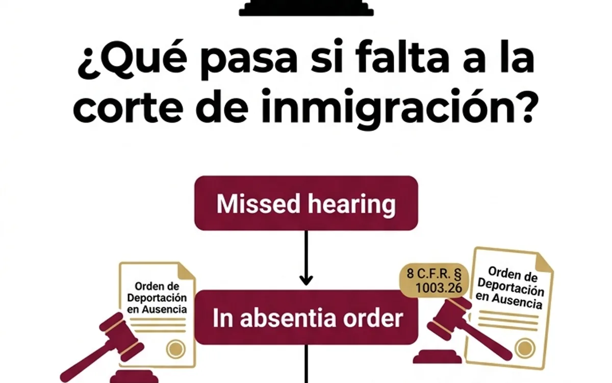 Si Falta a la Corte de Inmigración: Sus Derechos y Próximos Pasos — infographic