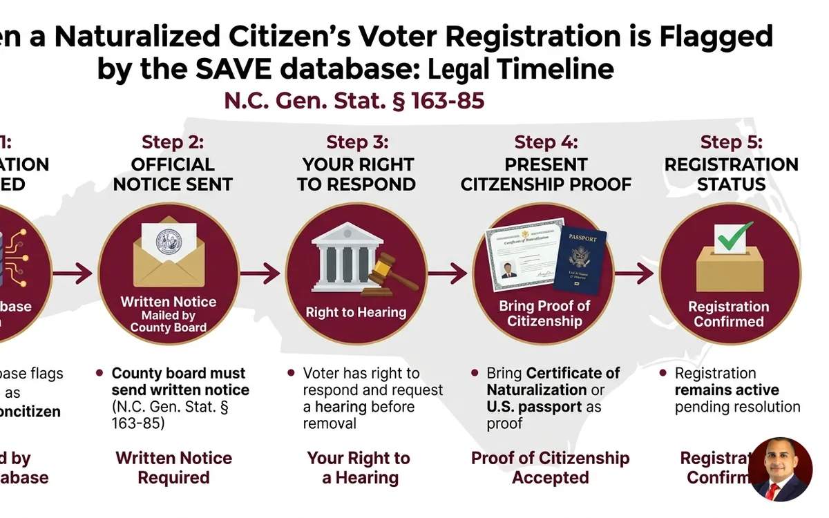 Naturalized Citizen Voter Challenge in NC: Your Rights, Next Steps — infographic