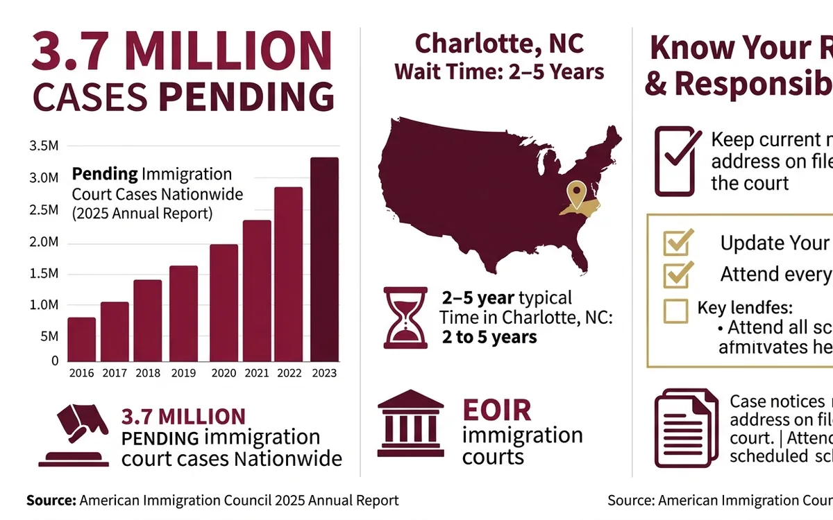 El Atraso de 3.7 Millones de Casos y Sus Derechos Migratorios — infographic